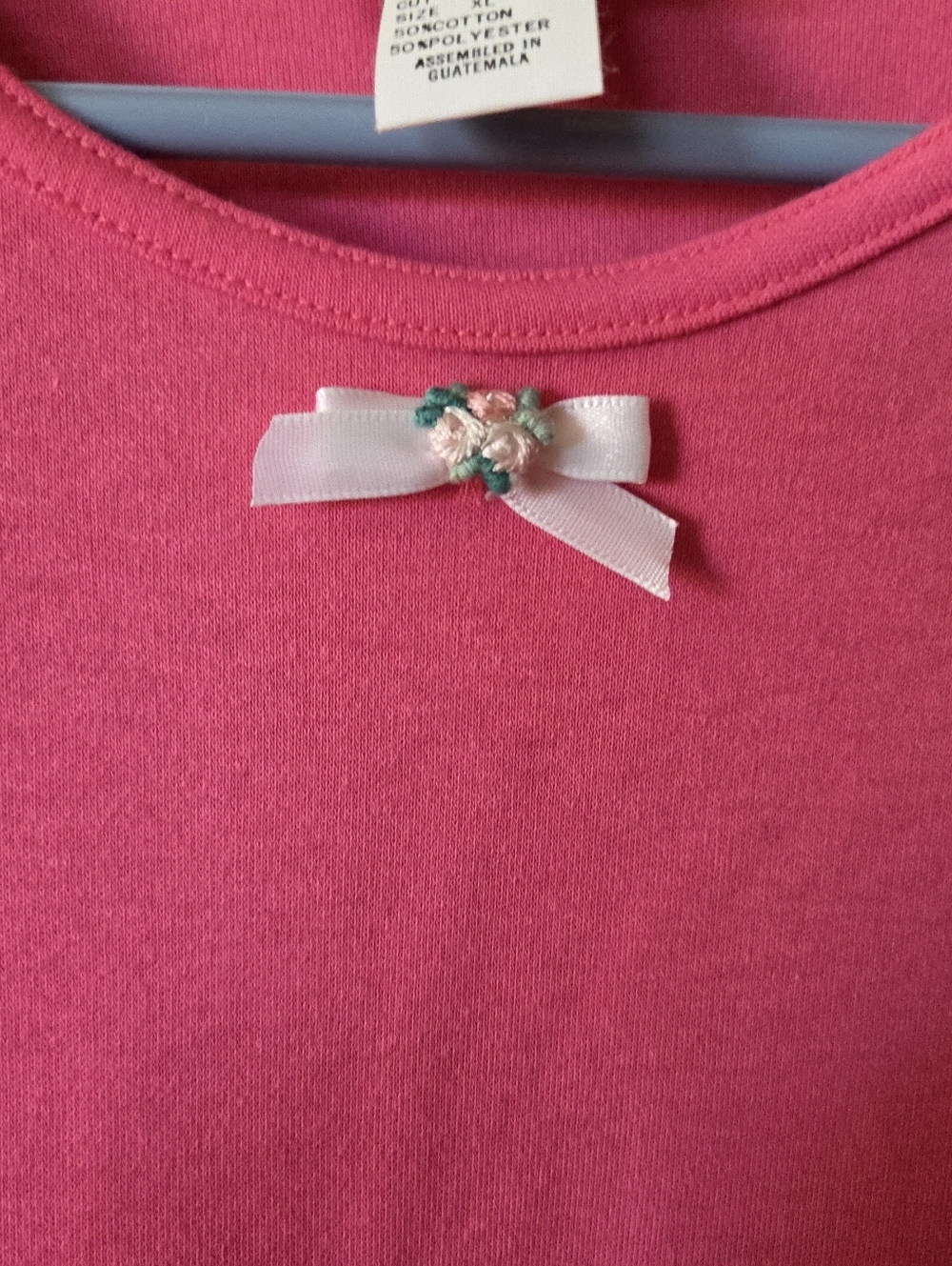 NWT Koret City Blues Hot Pink Short Sleeve Tee Floral Bow Detail XL Vintage - Picture 2 of 11